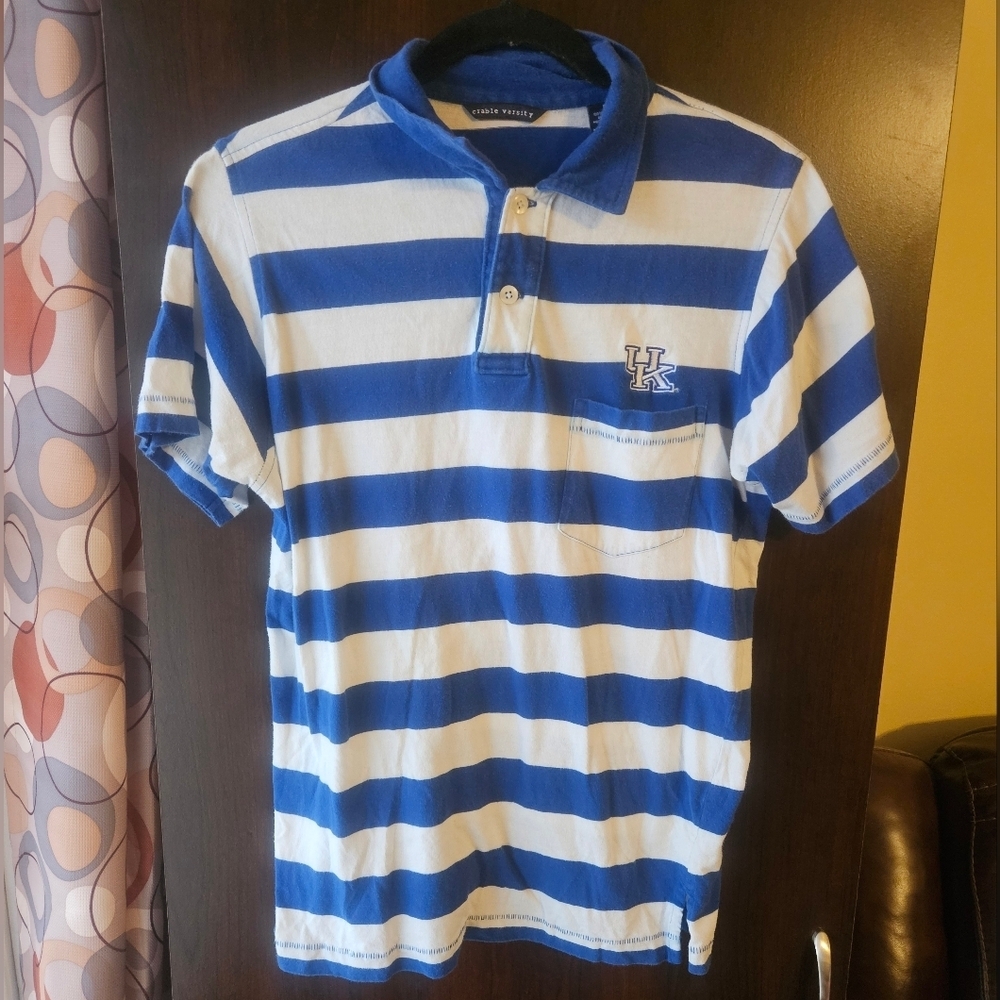 Blue And White UK Wildcats Striped Polo Tee Size Small